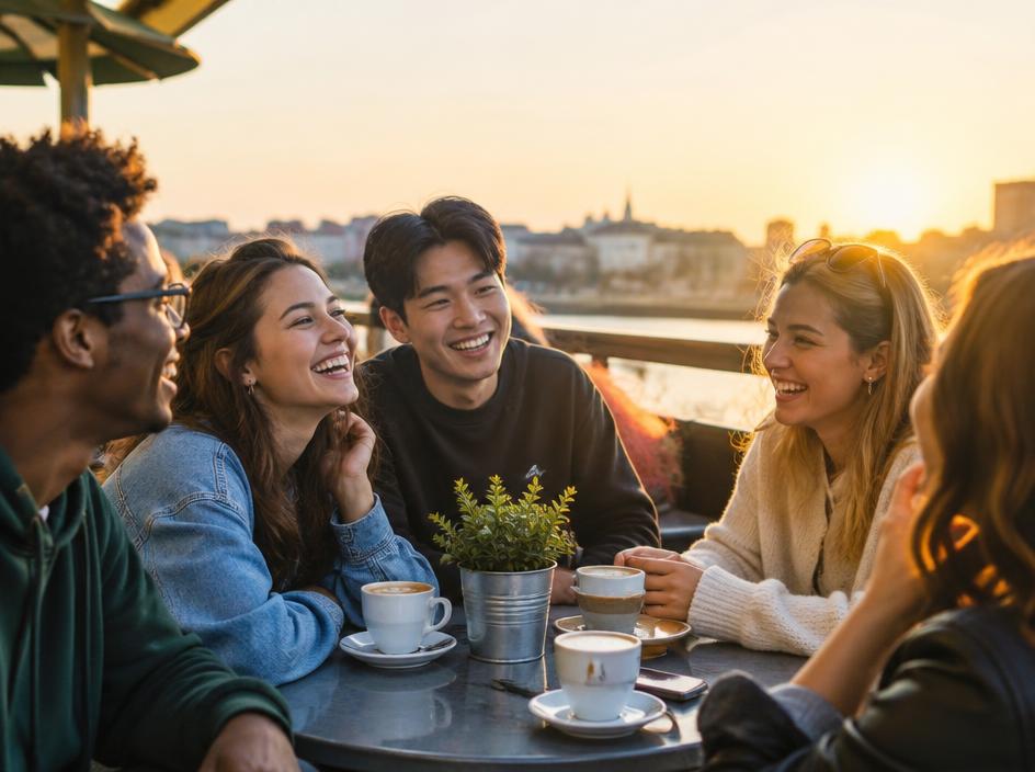 Étudiants autour d'un café